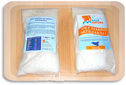 The one kilogram package of the handicraft sea salt made by the Consorzio Sale Natura Company