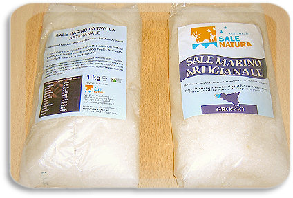 The one kilogram package of the coarse handicraft sea salt made by the Consorzio Sale Natura Company
